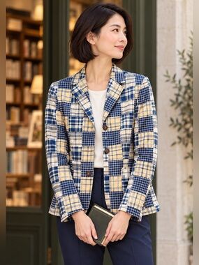 Brooks Brothers Vintage Relaxed Madras Patchwork Jacket Plaid Blazer Blue Size 6